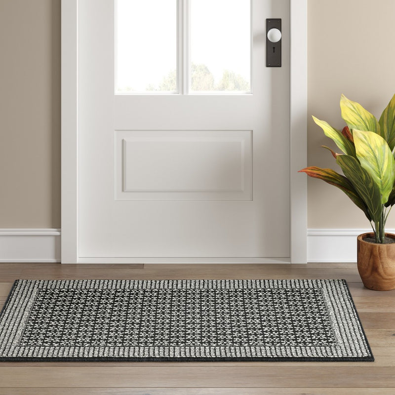 2'6"x3'10" Washable Geometric Border Tufted Accent Rug Black - Threshold™6 (LOCAL PICKUP ONLY)