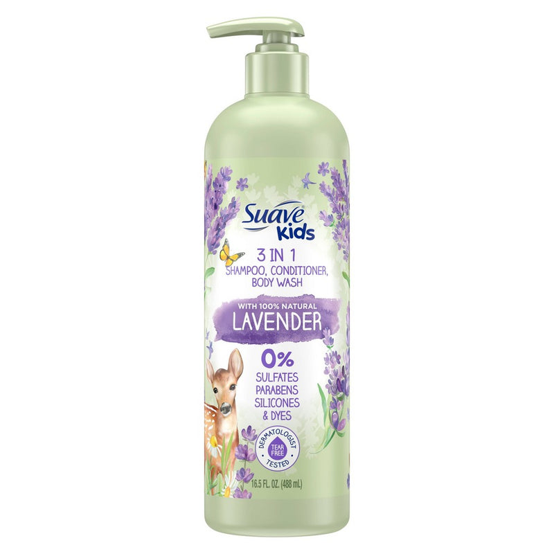 Suave Kids' Natural Lavender 3-in-1 Pump Shampoo + Conditioner + Body Wash - 16.5 fl oz