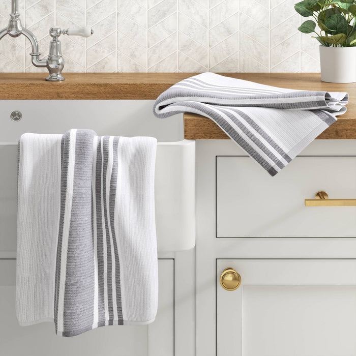 2pk Cotton Striped Terry Kitchen Towels Gray - Threshold™