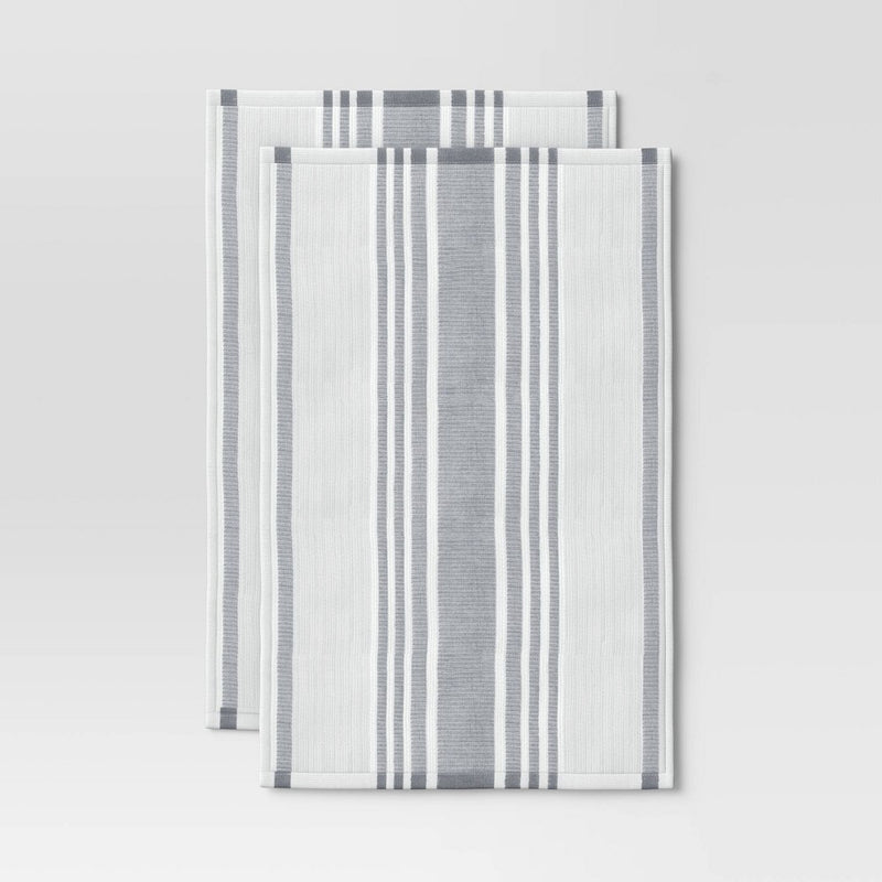 2pk Cotton Striped Terry Kitchen Towels Gray - Threshold™