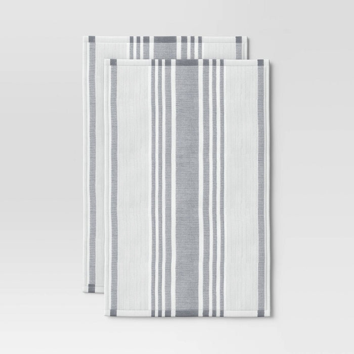 2pk Cotton Striped Terry Kitchen Towels Gray - Threshold™