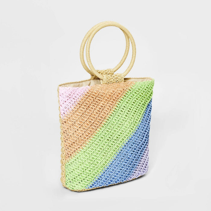 Girls' Striped Paper Straw Tote Bag - art class™