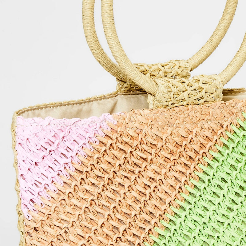 Girls' Striped Paper Straw Tote Bag - art class™