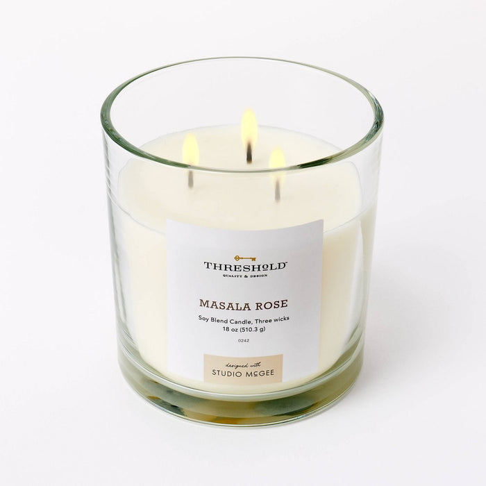 18oz Clear Glass Masala Rose Candle White - Threshold™ designed with Studio McGee