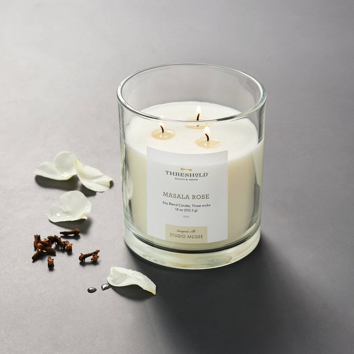 18oz Clear Glass Masala Rose Candle White - Threshold™ designed with Studio McGee