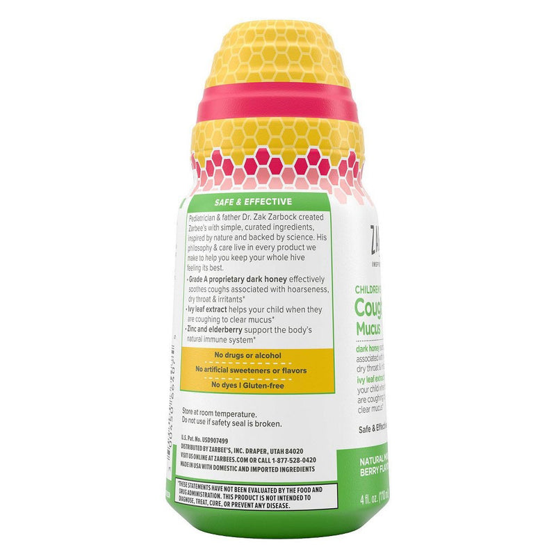 Zarbee’s Kids Cough + Mucus Daytime with Honey, Ivy Leaf, Zinc & Elderberry - Mixed Berry - 4 fl oz