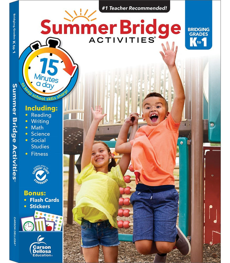 Summer Bridge Activities K-1 Workbooks, Ages 5-6, Math, Reading Comprehension, Writing, Science, Social Studies, Summer Learning 1st Grade Workbooks With Flash Cards (160 pgs)