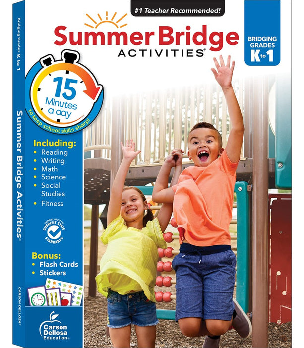 Summer Bridge Activities K-1 Workbooks, Ages 5-6, Math, Reading Comprehension, Writing, Science, Social Studies, Summer Learning 1st Grade Workbooks With Flash Cards (160 pgs)