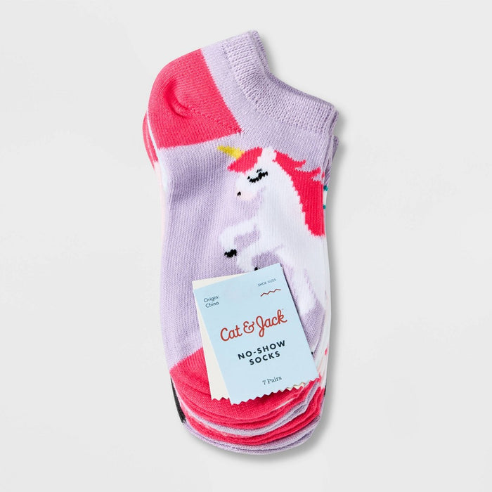Girls' 7pk Super Soft Unicorn No Show Socks - Cat & Jack™ Lavender L
