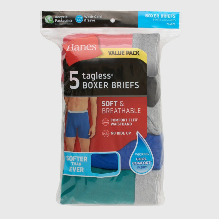 Hanes Men's 5pk Boxer Briefs - Colors May Vary L