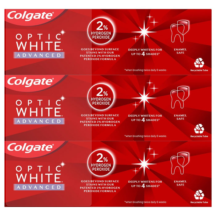 Colgate Optic White Advanced Whitening Toothpaste with Fluoride 2% Hydrogen Peroxide - Sparkling White - 3.2oz/3pk