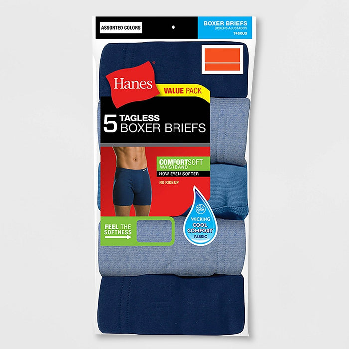 Hanes Men's 5pk Comfort Soft Waistband Boxer Briefs - Blue L