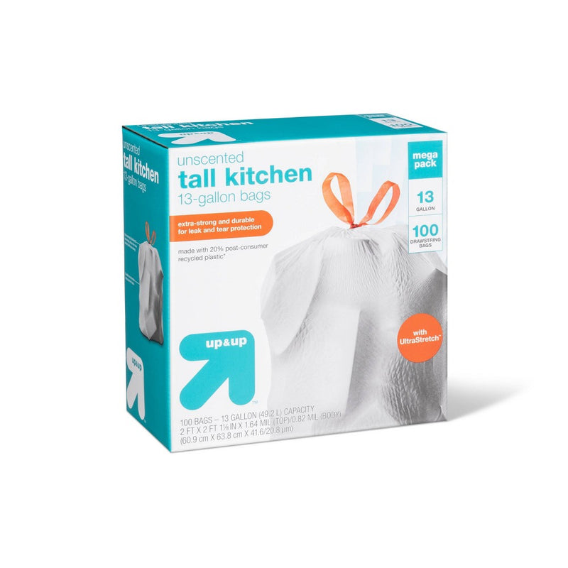UltraStretch Tall Kitchen Drawstring Trash Bags - Unscented - 13 Gallon/100ct - up & up™