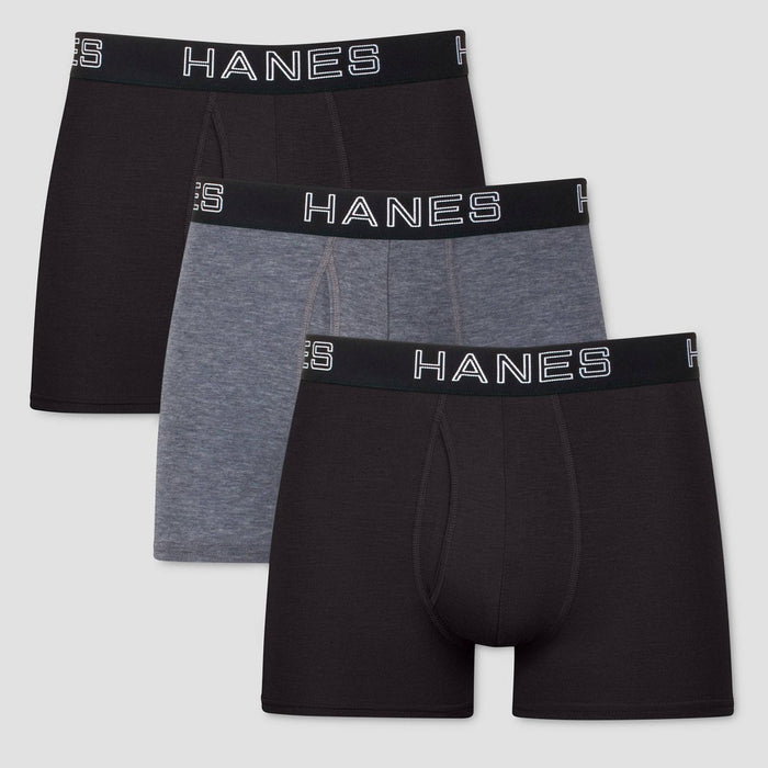 Hanes Premium Men's 3pk Trunks with Anti Chafing Total Support Pouch - Black/Gray XL