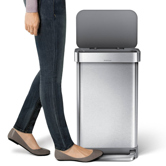 simplehuman 45L Rectangular Step Trash Can with Liner Pocket Brushed Stainless Steel and Gray Plastic Lid (LOCAL PICKUP ONLY)