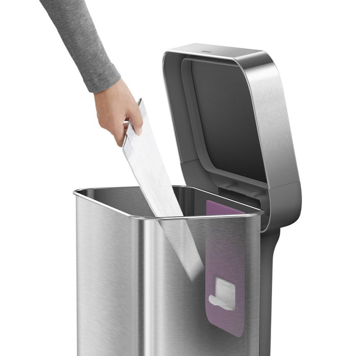 simplehuman 45L Rectangular Step Trash Can with Liner Pocket Brushed Stainless Steel and Gray Plastic Lid (LOCAL PICKUP ONLY)