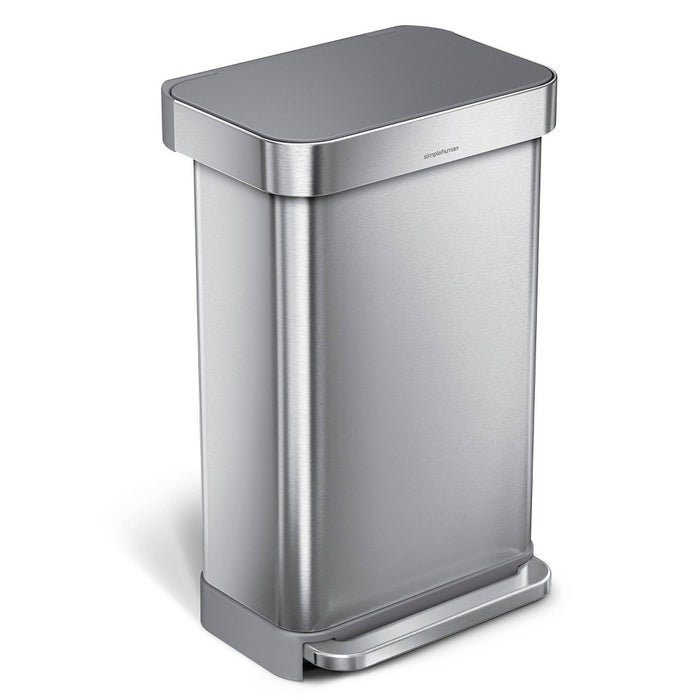 simplehuman 45L Rectangular Step Trash Can with Liner Pocket Brushed Stainless Steel and Gray Plastic Lid (LOCAL PICKUP ONLY)