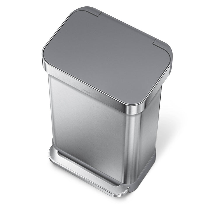 simplehuman 45L Rectangular Step Trash Can with Liner Pocket Brushed Stainless Steel and Gray Plastic Lid (LOCAL PICKUP ONLY)