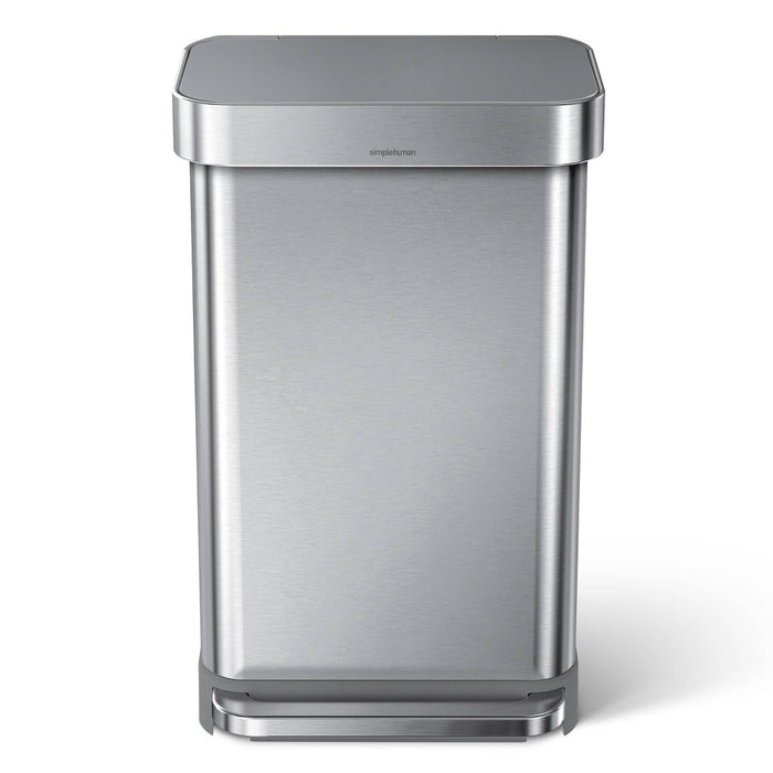 simplehuman 45L Rectangular Step Trash Can with Liner Pocket Brushed Stainless Steel and Gray Plastic Lid (LOCAL PICKUP ONLY)