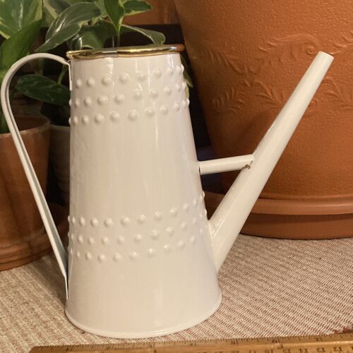 Home Decor Metal White Painted Watering Can Gold Trim 1 Quart(Q