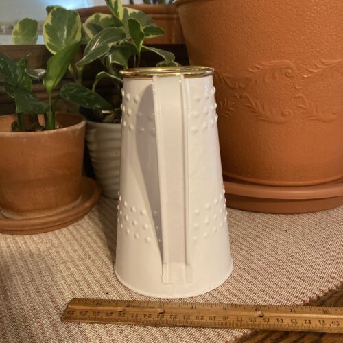 Home Decor Metal White Painted Watering Can Gold Trim 1 Quart(Q