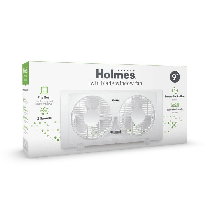 Holmes 9" 2 Speed Twin Blade Manual Window Fan with Reversible Airflow White