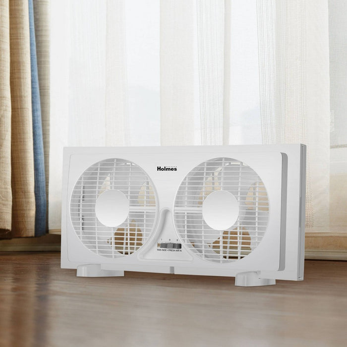 Holmes 9" 2 Speed Twin Blade Manual Window Fan with Reversible Airflow White