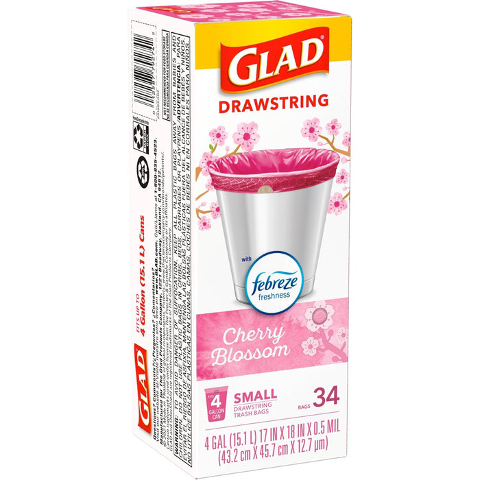 Glad Small Drawstring Trash Bags - Cherry Blossom - 34ct/4 Gallon