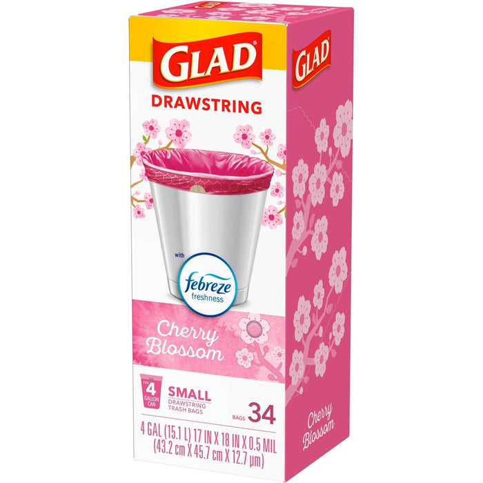 Glad Small Drawstring Trash Bags - Cherry Blossom - 34ct/4 Gallon