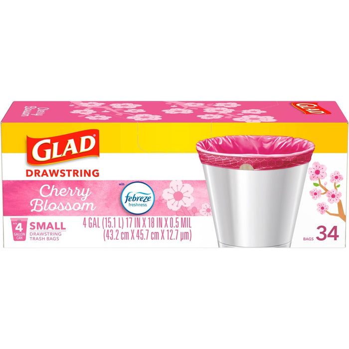 Glad Small Drawstring Trash Bags - Cherry Blossom - 34ct/4 Gallon