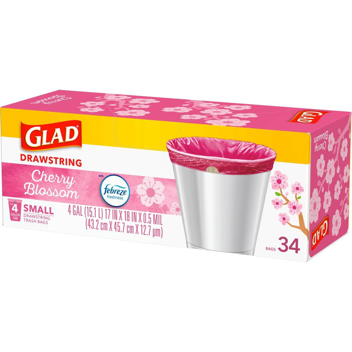 Glad Small Drawstring Trash Bags - Cherry Blossom - 34ct/4 Gallon