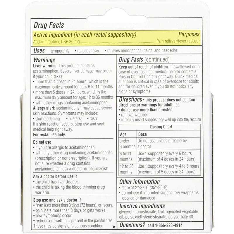 Taro Rx FeverAll Infant Pain Reliever & Fever Reducer Suppository - Acetaminophen - 6ct
