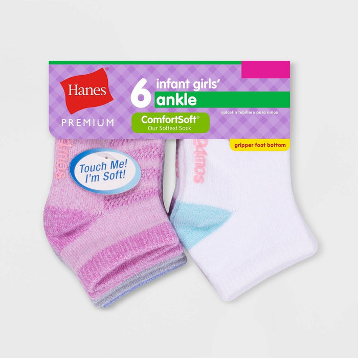 Hanes Premium Baby Girls' 6pk Comfort Soft Ankle Socks - Colors May Vary 12-24M