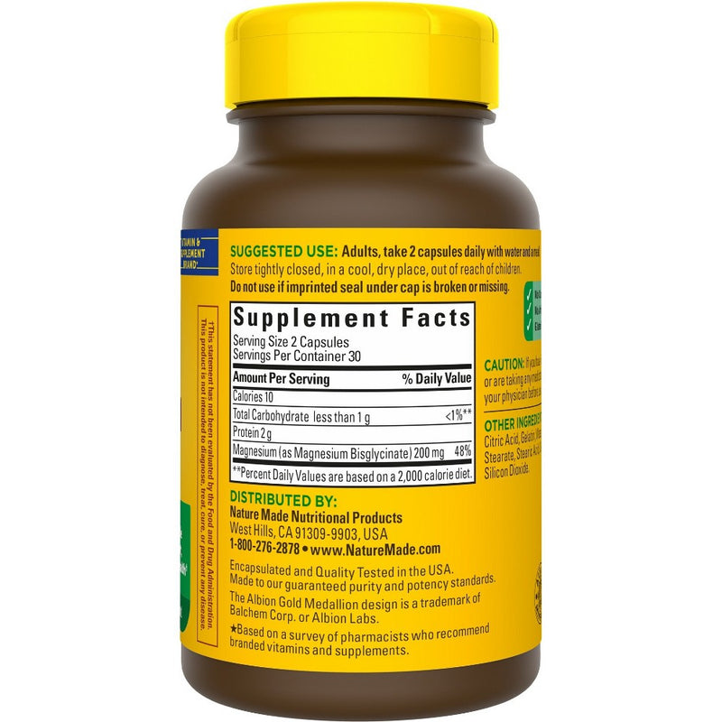 Nature Made High Absorption Magnesium Glycinate 200mg Supplement Capsules - 60ct