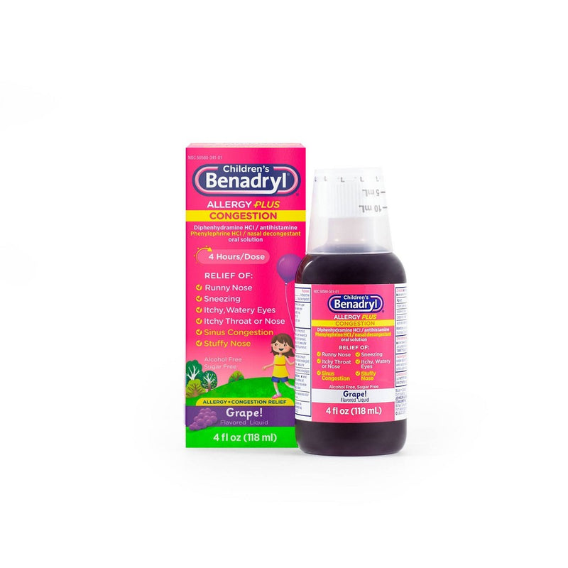 Children's Benadryl Allergy Plus Congestion Relief Liquid - Grape - Diphenhydramine - 4 fl oz