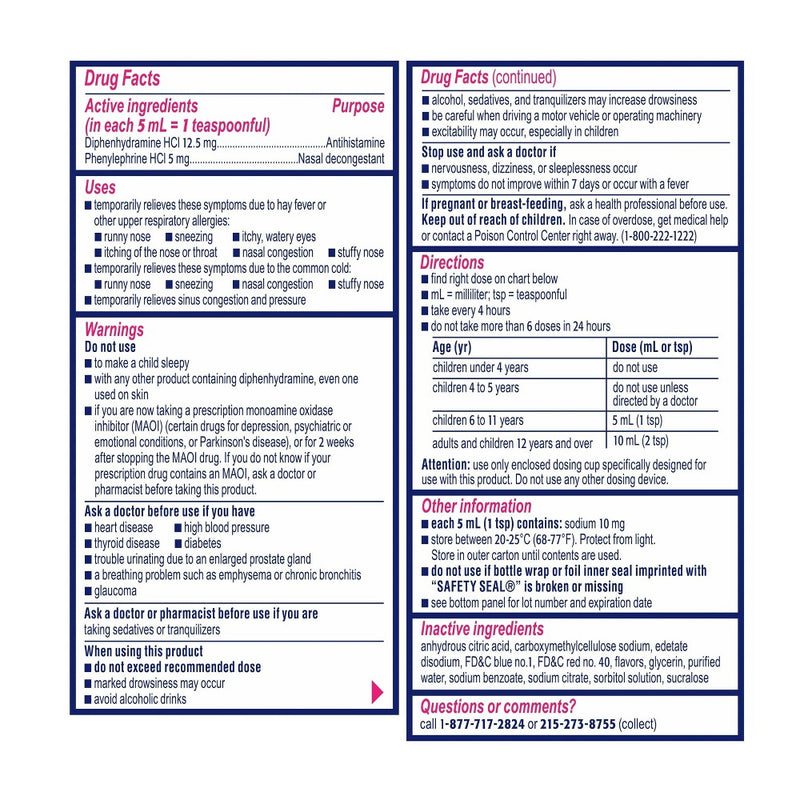 Children's Benadryl Allergy Plus Congestion Relief Liquid - Grape - Diphenhydramine - 4 fl oz