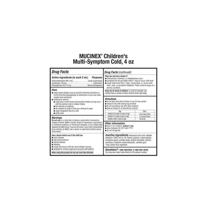 Children's Mucinex Multi-Symptom Cold Relief Liquid - Dextromethorphan - Very Berry - 4 fl oz