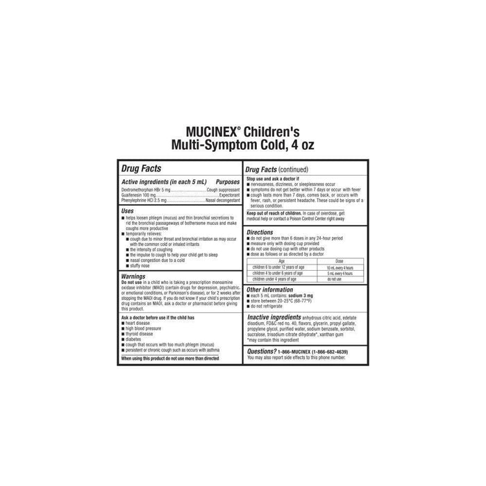Children's Mucinex Multi-Symptom Cold Relief Liquid - Dextromethorphan - Very Berry - 4 fl oz