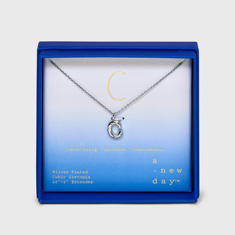Silver Plated Cubic Zirconia 'C' Pendant Necklace - A New Day™ Silver
