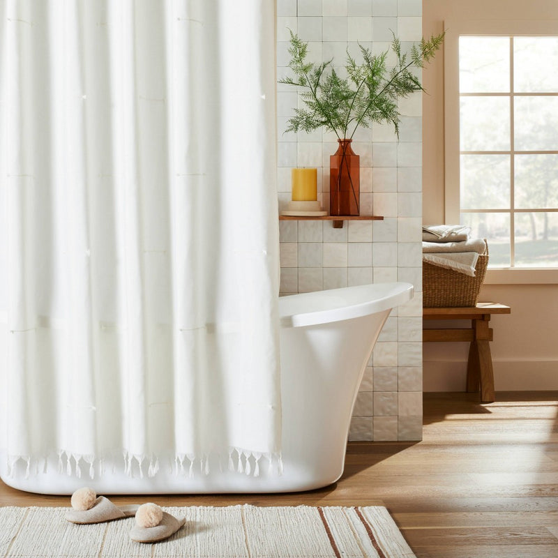 Clip Stitch Knotted Fringe Woven Shower Curtain Sour Cream - Hearth & Hand™ with Magnolia