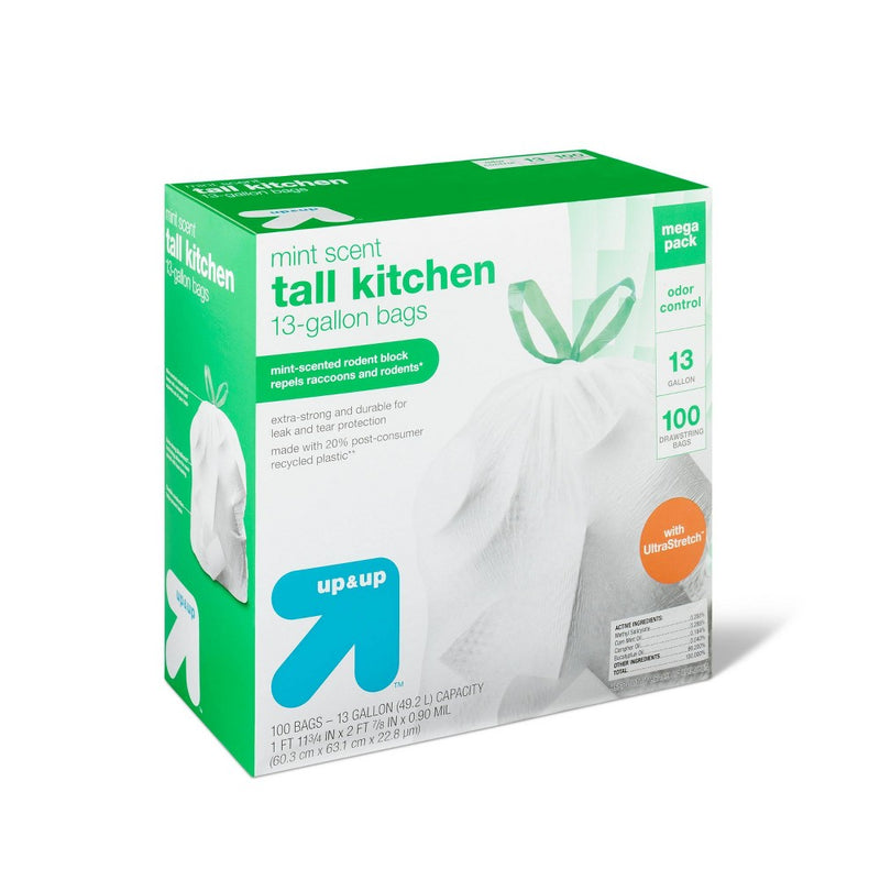 UltraStretch Tall Kitchen Drawstring Trash Bags - Mint Scent - 13 Gallon/100ct - up & up™