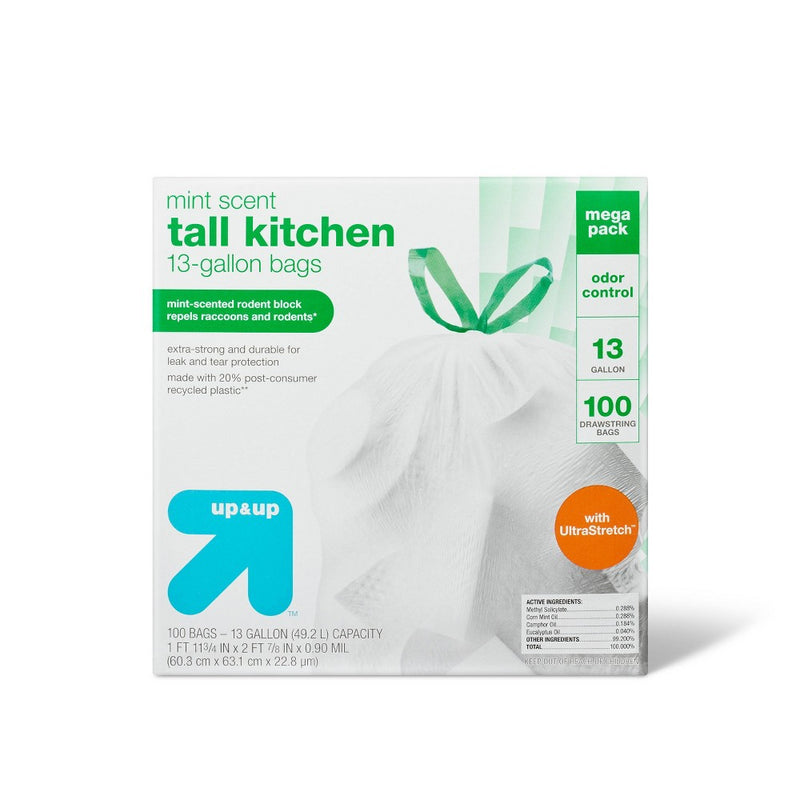 UltraStretch Tall Kitchen Drawstring Trash Bags - Mint Scent - 13 Gallon/100ct - up & up™