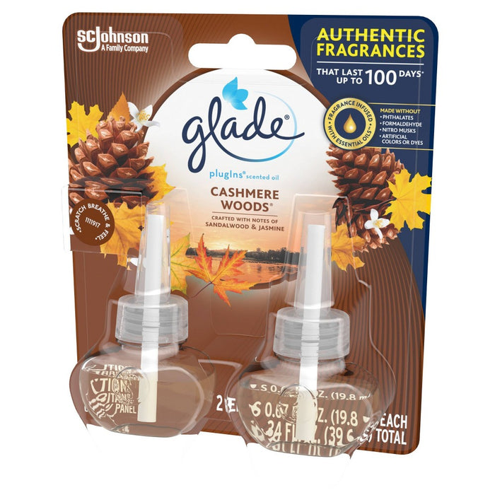 Glade PlugIns Scented Oil Air Freshener Cashmere Woods Refill - 1.34oz/2ct