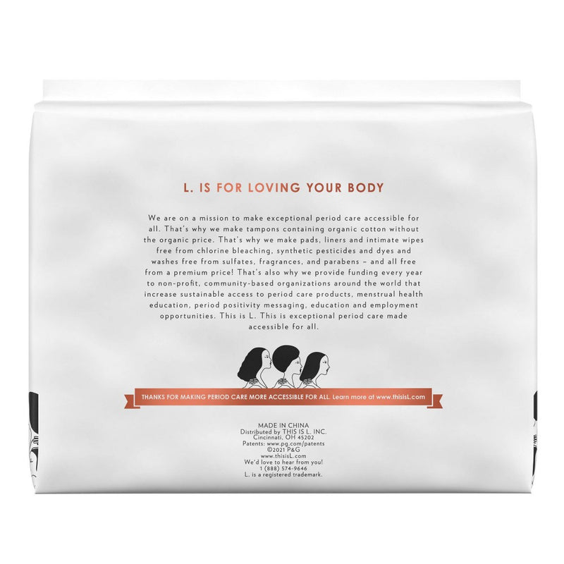 L . Organic Cotton Maxi Extra Long Overnight Pads - 28ct