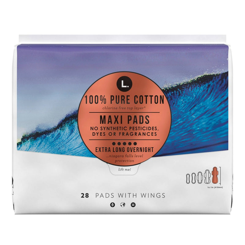 L . Organic Cotton Maxi Extra Long Overnight Pads - 28ct