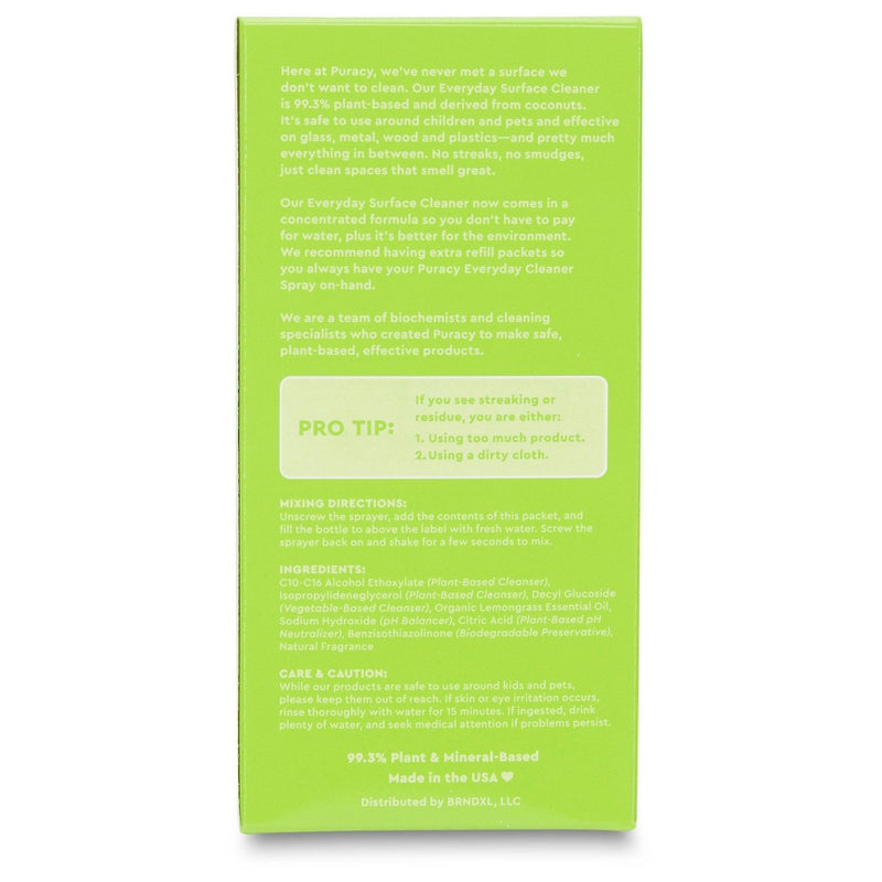 Puracy Natural Everyday Surface Cleaner Concentrate Packettes - Organic Lemongrass - 2pk (Makes 32 fl oz)