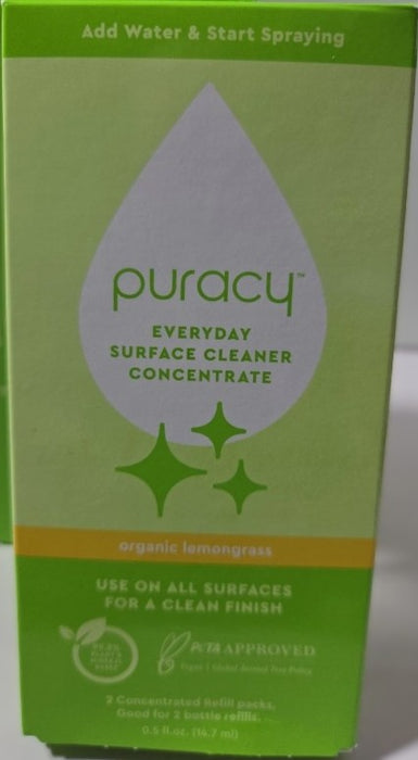 Puracy Natural Everyday Surface Cleaner Concentrate Packettes - Organic Lemongrass - 2pk (Makes 32 fl oz)