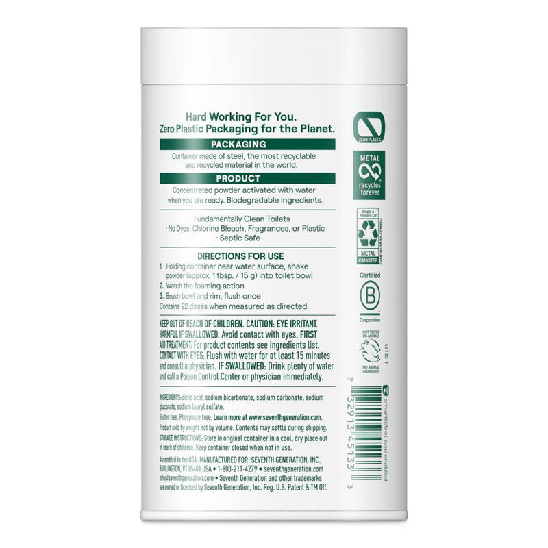Seventh Generation Zero Plastic Toilet Bowl Cleaner Powder - 12.3oz
