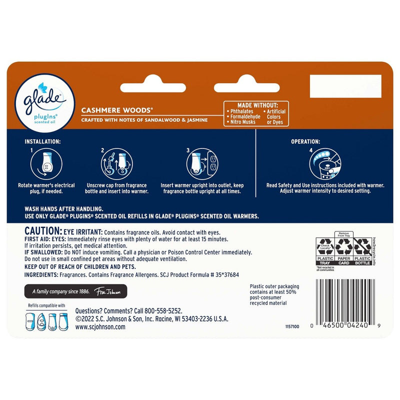 Glade PlugIns Scented Oil Air Freshener Refills - Cashmere Woods - 4.69oz/7ct