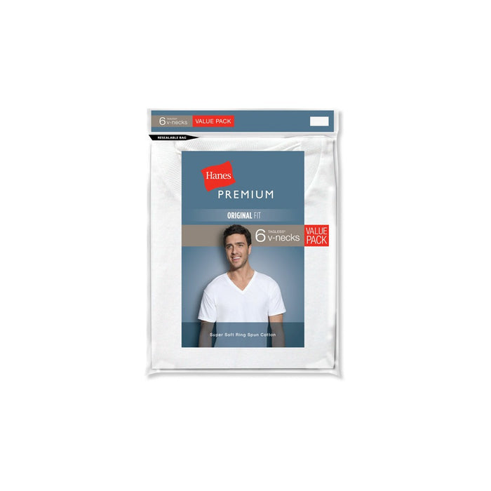 Hanes Men's PremiumV-Neck T-Shirt 6pk - White 2XL